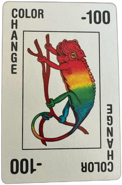 The Chameleon Color Change card — a rainbow-gradient chameleon
